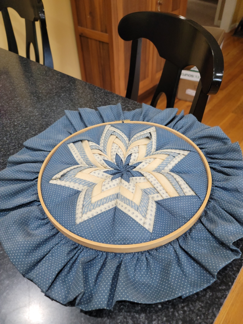 Blue Star Patchwork Wall Art - Fabric Hoop